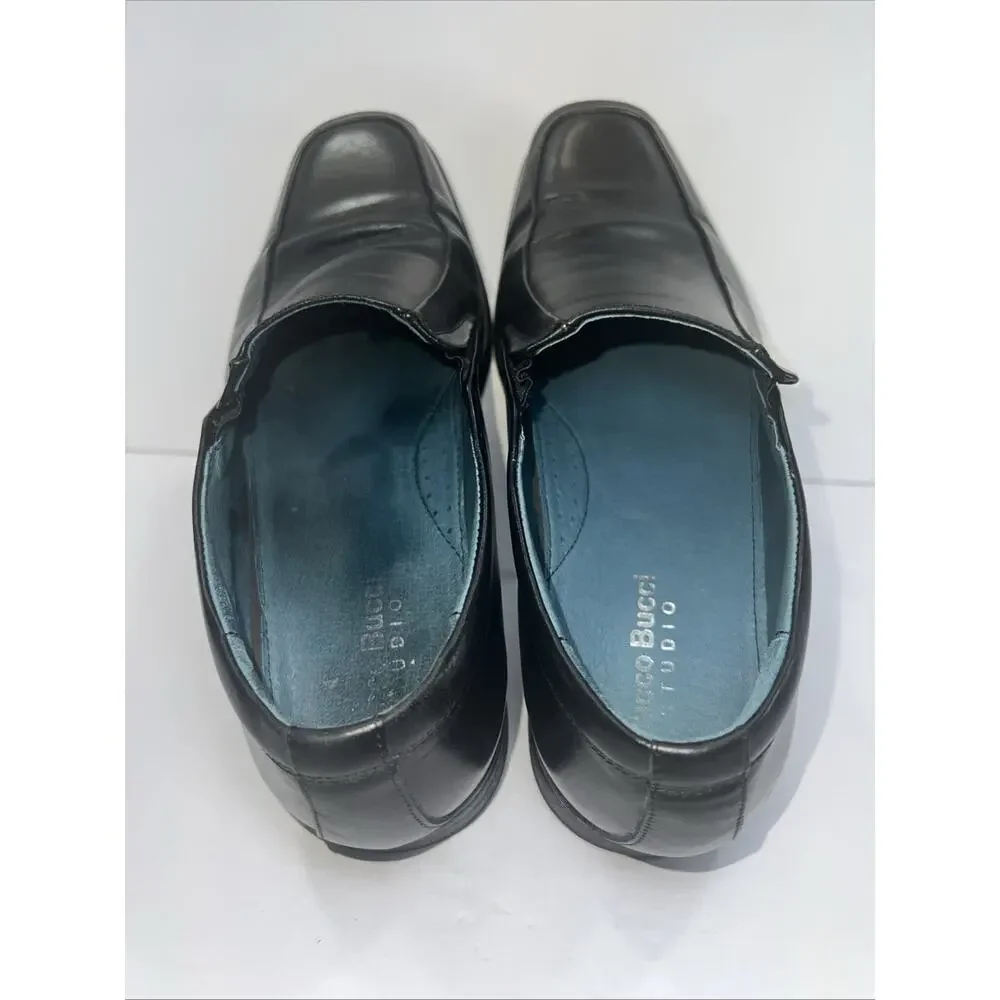 Bacco Bucci Studio Mens Size 11 Black Leather Loafers Square Toe Slip On 8684-14